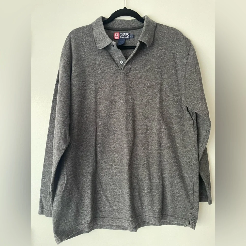 Chaps Ralph Lauren Gray Long Sleeved Polo Shirt